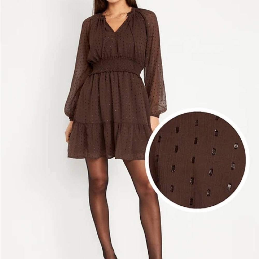 Old Navy Waist Defined Shimmer Mini Dress Brown | Size M
